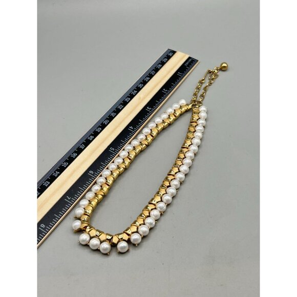 Vintage Trifari Gold Tone & Faux Pearl White Beaded Necklace Bridal Jewelry - Picture 7 of 7